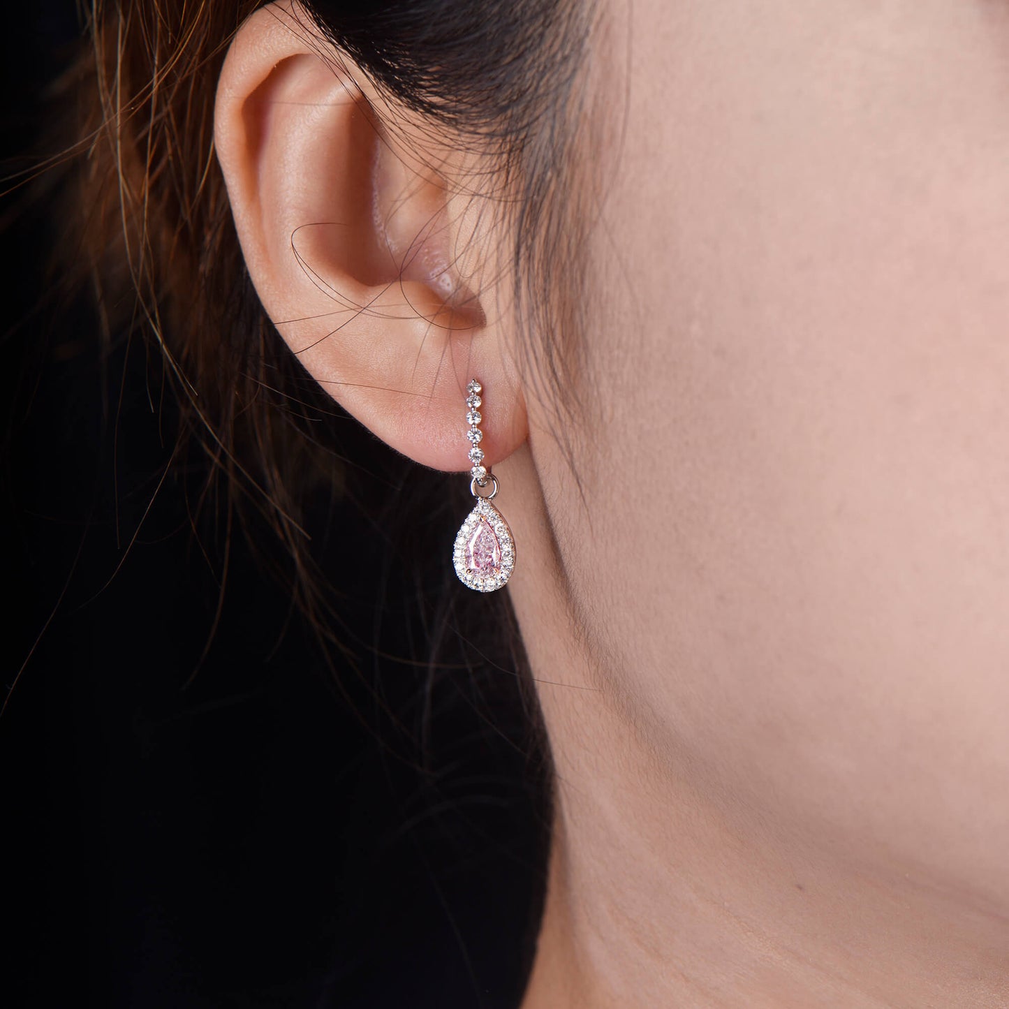 Natural Light Pink Diamond Drop Earrings, 18K White & Rose Gold, Pear Shape, 1.60 Ct. TW