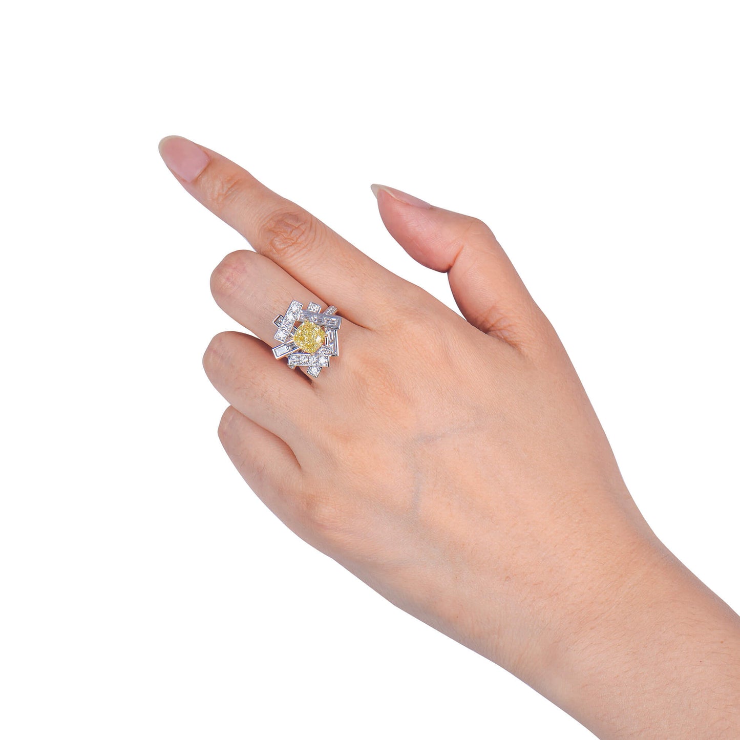 Natural Fancy Yellow Diamond Ring, 18K White Gold, Cushion Shape, 4.93 Ct. TW