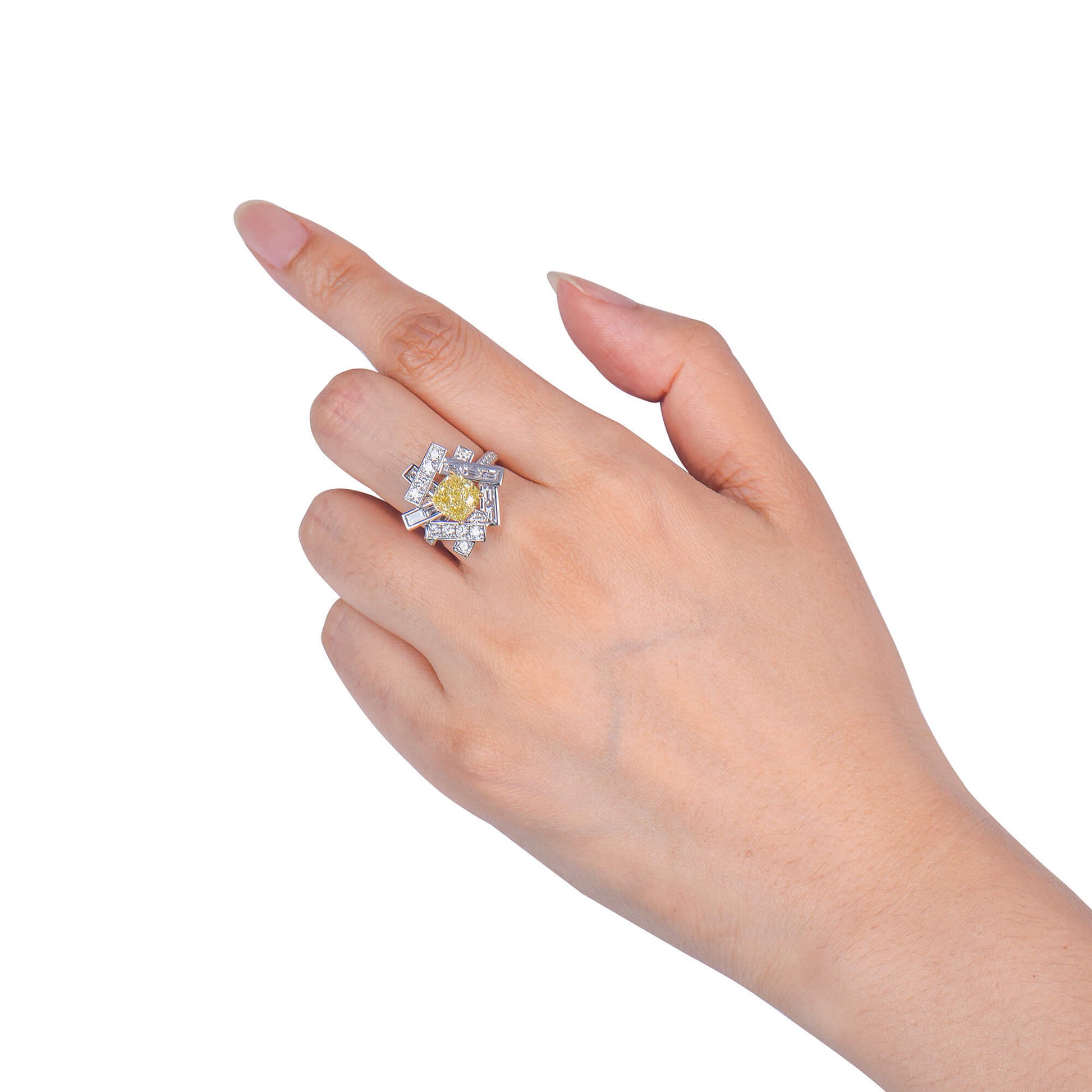 Natural Fancy Yellow Diamond Ring, 18K White Gold, Cushion Shape, 4.93 Ct. TW