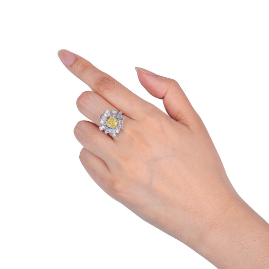 Fancy Yellow Diamond Ring, 4.93 Ct. TW, Cushion shape, GIA Certified