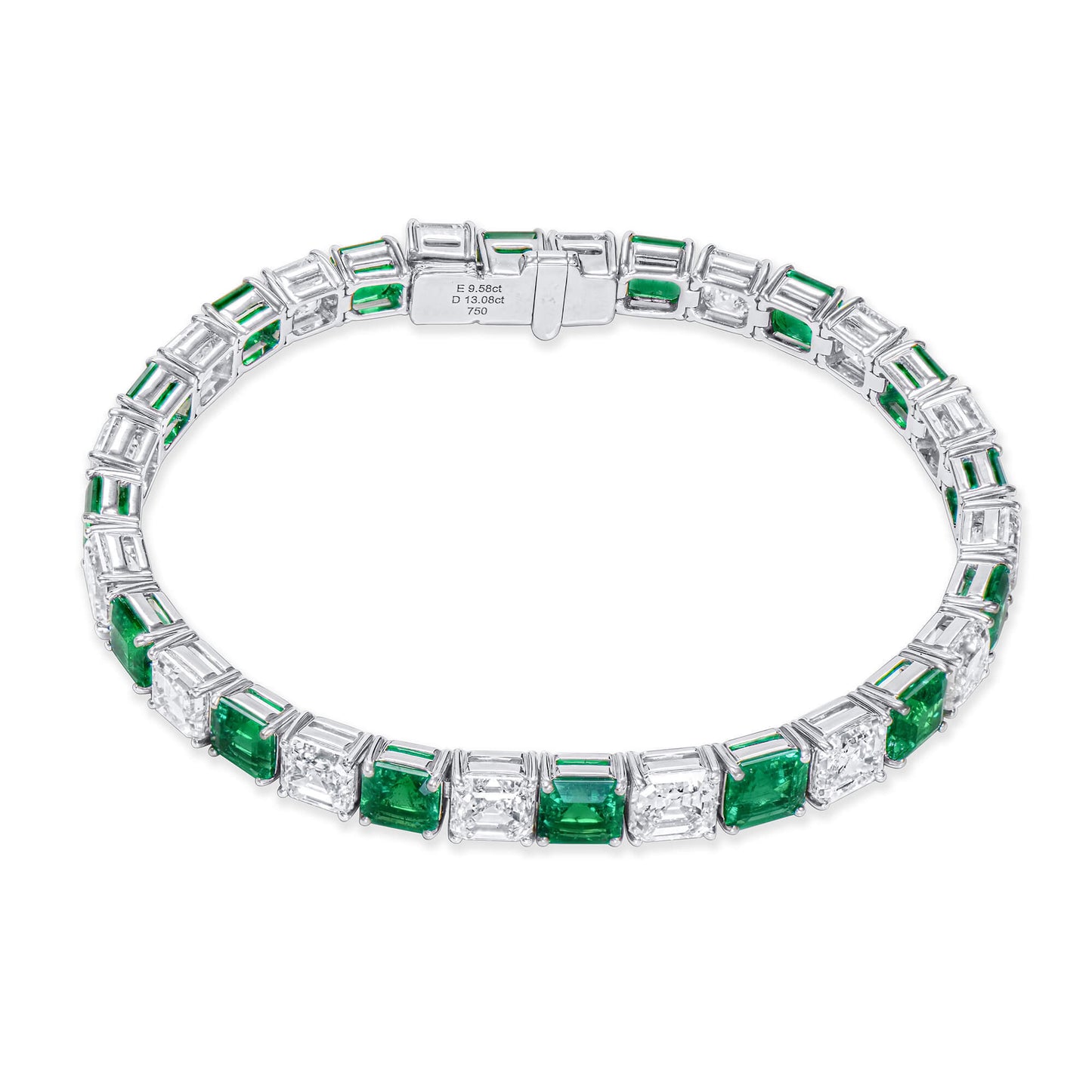 Natural Colombian Emerald And Diamond Bracelet, 18K White Gold, 22.66 Ct. TW