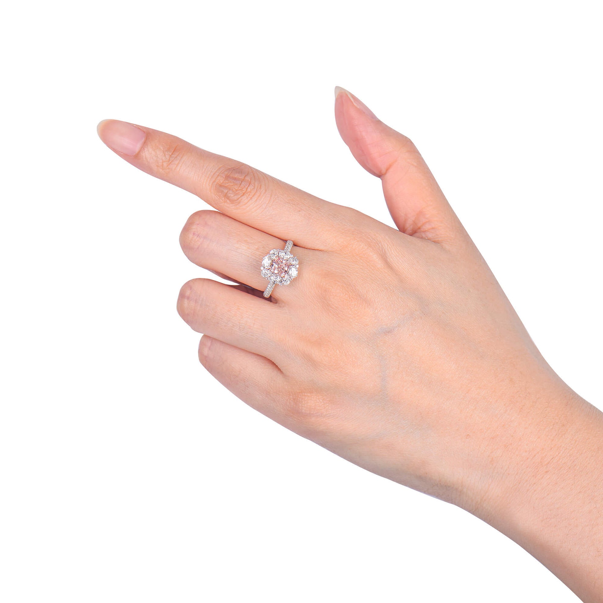 Natural Fancy Brownish Pink Diamond Halo Ring, 18K White Gold, Cushion Shape, 2.21 Ct. TW