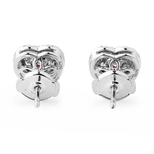 Natural Pink & White Diamond Stud Earrings, 18K White Gold, Heart Shape, 0.60 Ct. TW