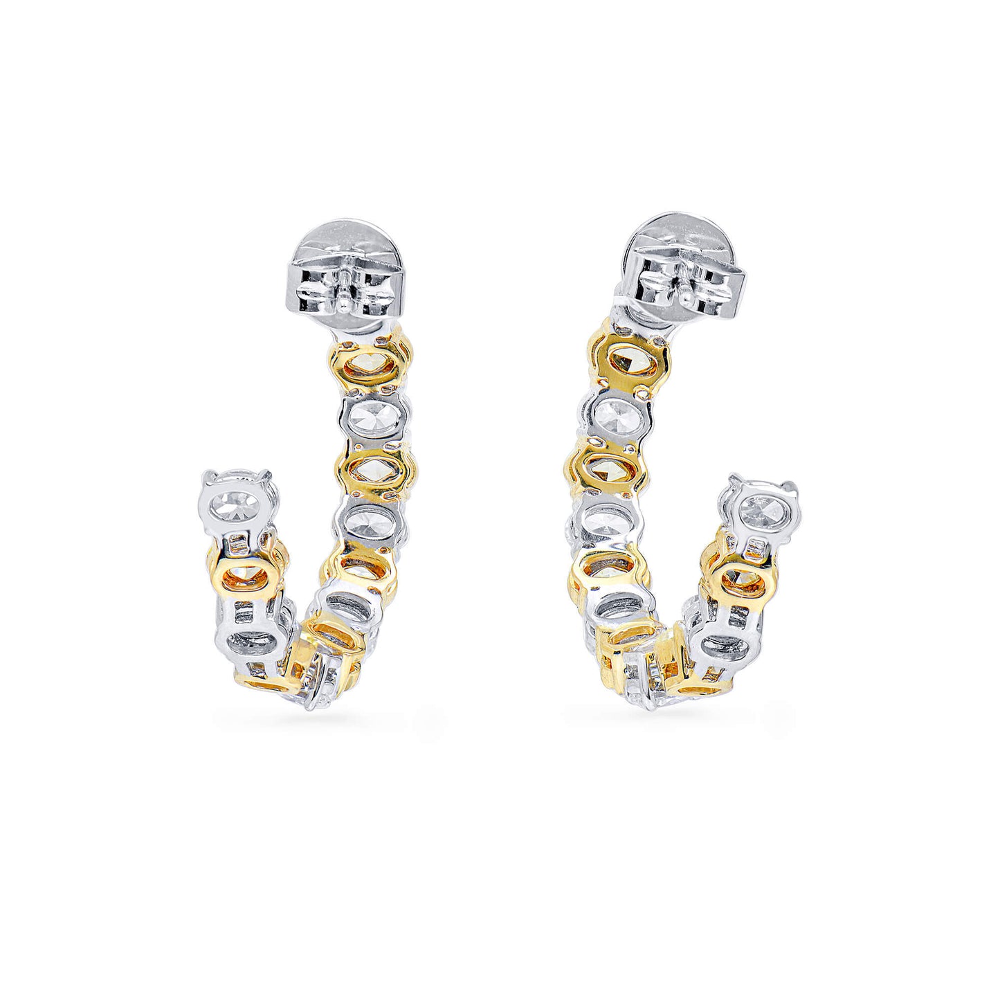 Natural Fancy Yellow & White Hoop Earrings, 18K White & Yellow Gold, Oval Shape, 4.80 Ct. TW