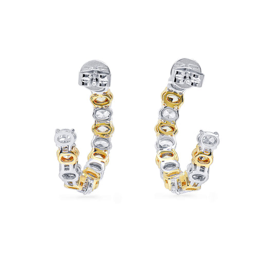 Natural Fancy Yellow & White Hoop Earrings, 18K White & Yellow Gold, Oval Shape, 4.80 Ct. TW