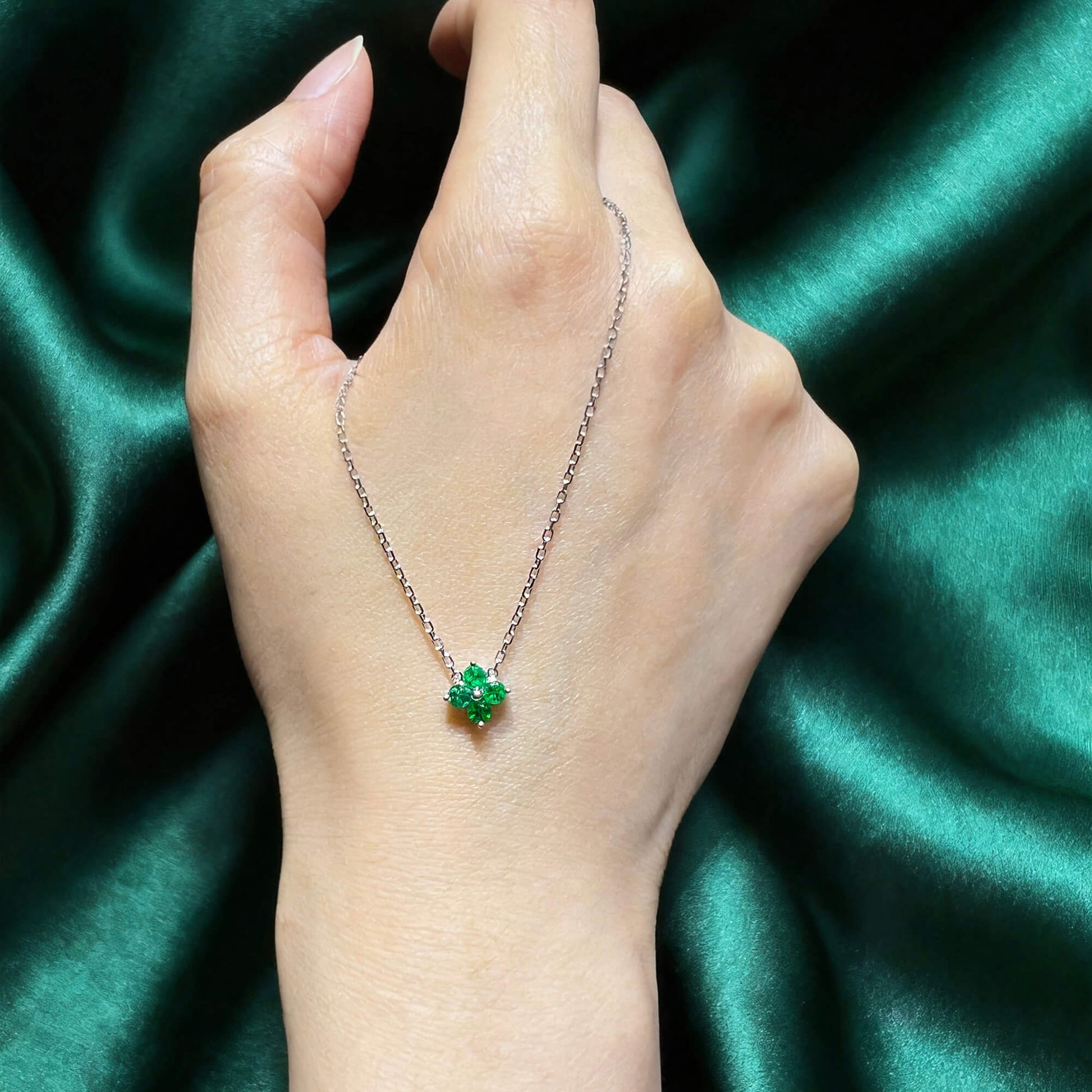 Natural 0.44 Ct. TW Emerald Clover Pendant, 14K White Gold