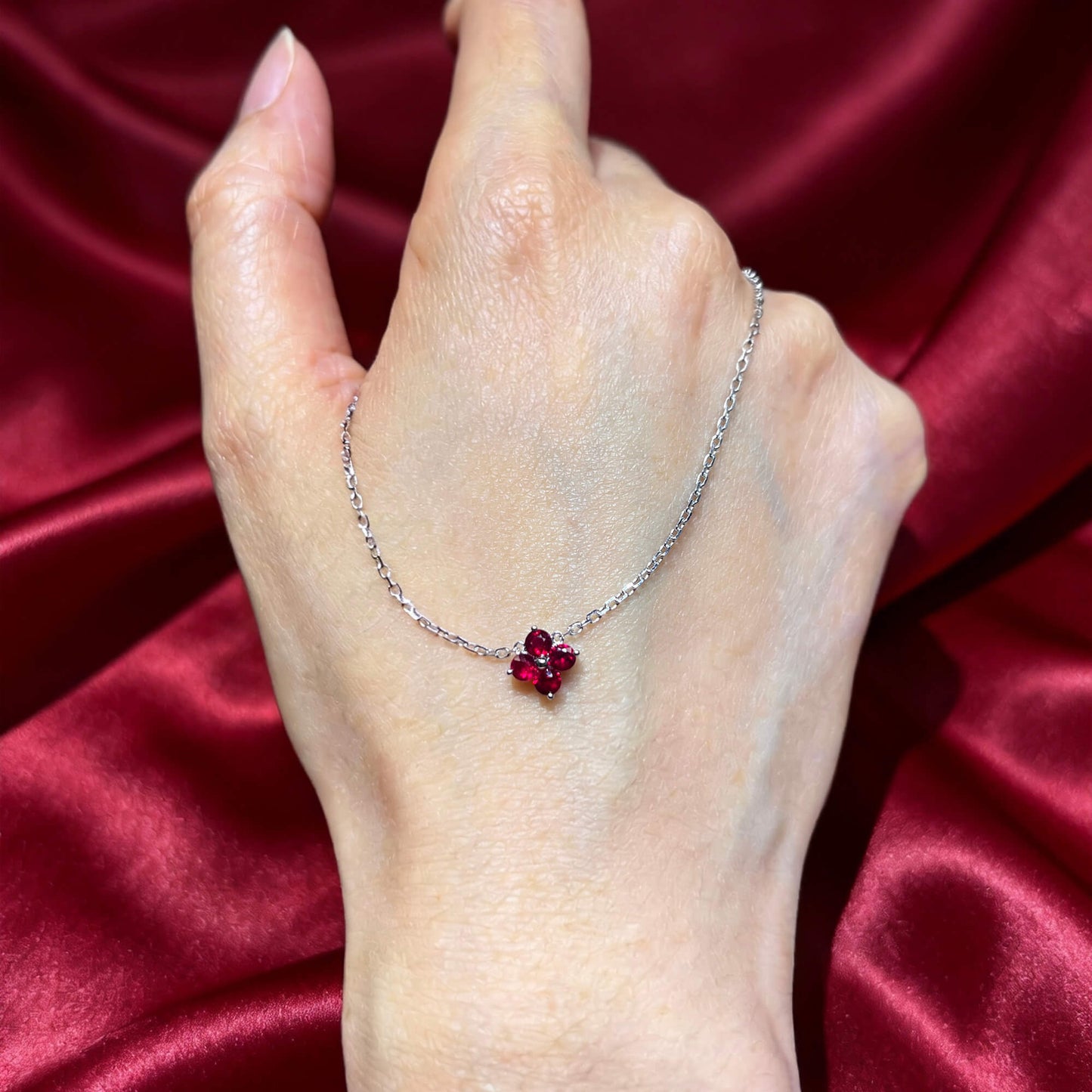 Natural 0.57 Ct. TW Ruby Clover Pendant, 14K White Gold