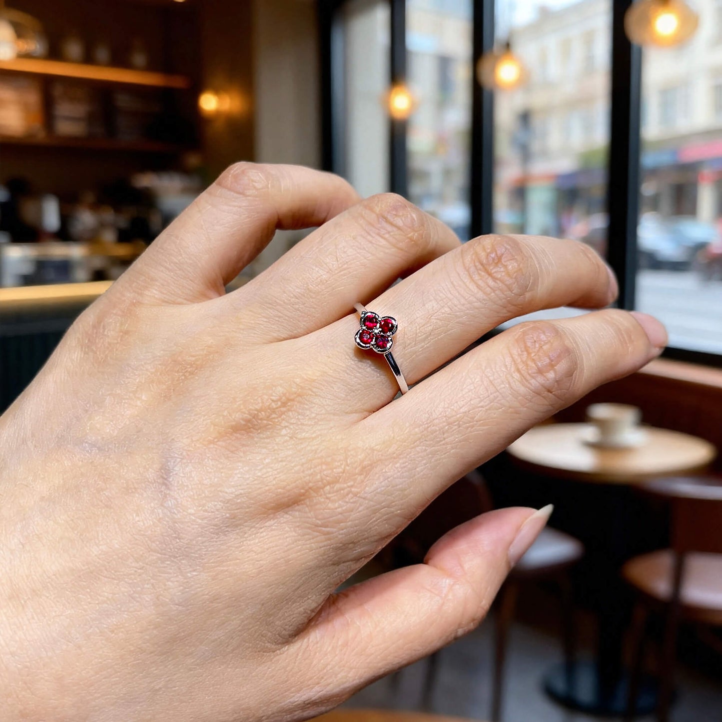 Natural 0.41 Ct. TW Ruby Clover Ring, 14K White Gold