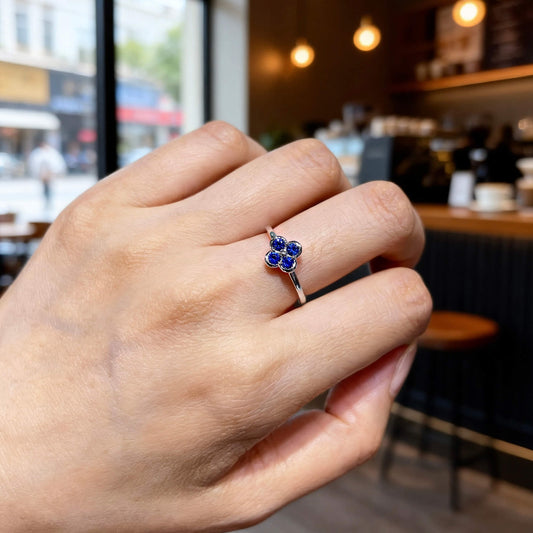 Natural 0.42 Ct. TW Sapphire Clover Ring, 14K White Gold