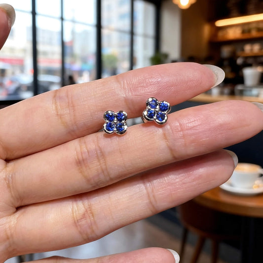 Natural 0.67 Ct. TW Sapphire Clover Stud Earrings, 14K White Gold
