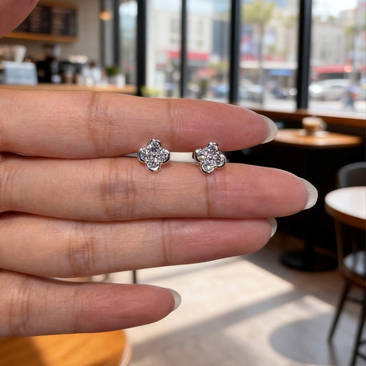Natural 0.65 Ct. TW Diamond Clover Stud Earrings, 14K White Gold