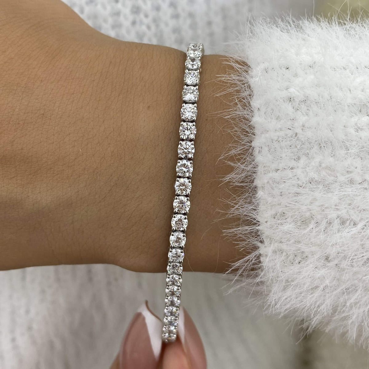 Natural 5.35 Ct. TW Diamond Tennis Bracelet, 14K White Gold