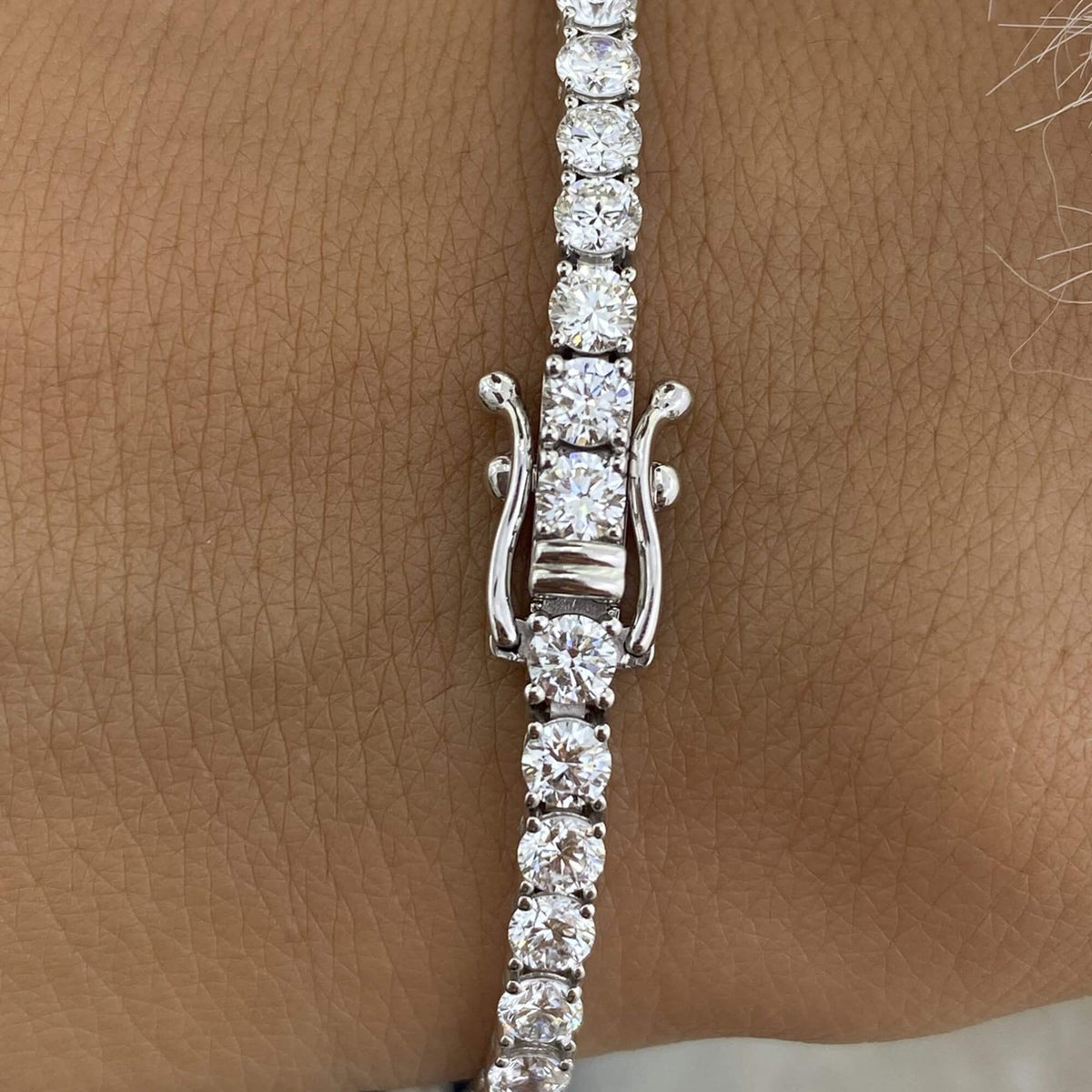Natural 5.36 Ct. TW Diamond Tennis Bracelet, 14K White Gold