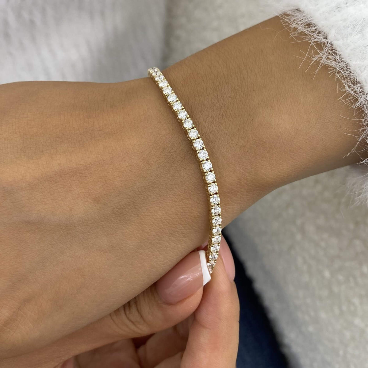 Natural 7.31 Ct. TW Diamond Tennis Bracelet, 14K Yellow Gold