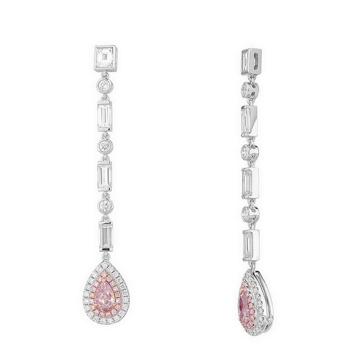 Natural Pink & White Diamond Drop Earrings, 18K White Gold, Pear Shape, 2.90 Ct. TW