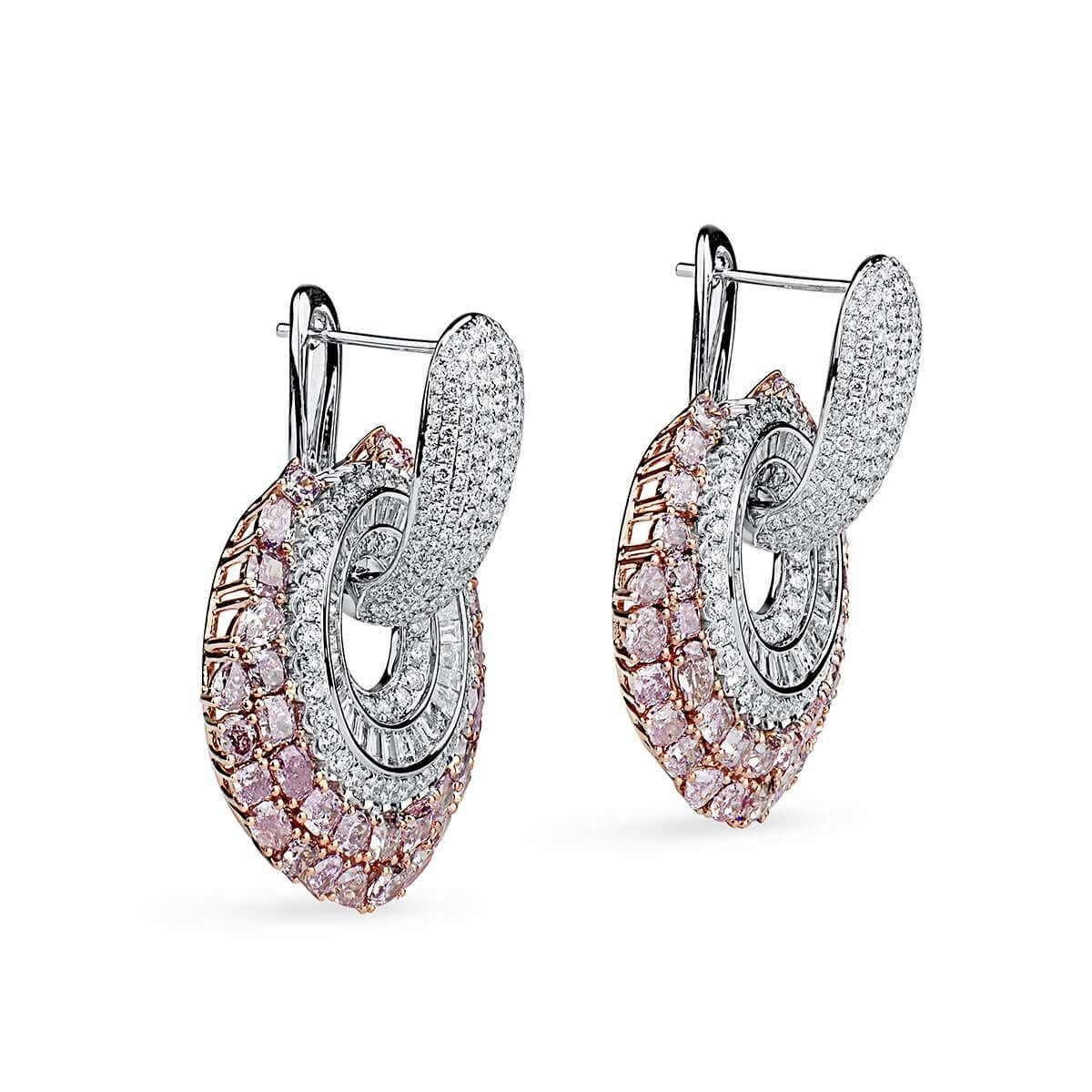 Natural Pink & White Diamond Drop Earrings, 18K White & Rose Gold, 12.80 Ct. TW