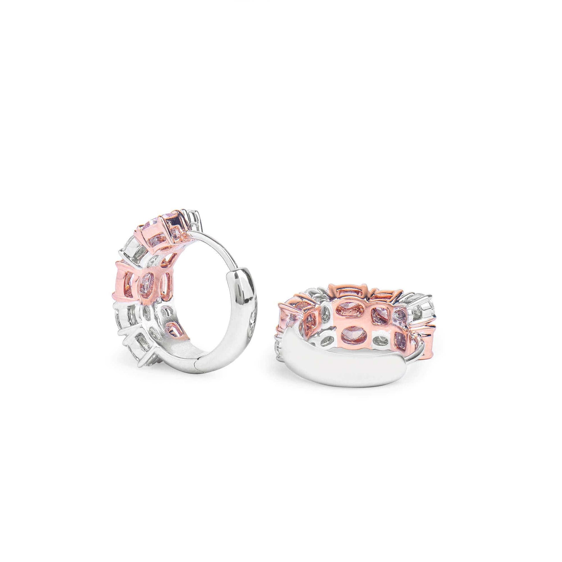 Natural Pink & White Diamond Hoop Earrings, 18K White & Rose Gold, 2.60 Ct. TW
