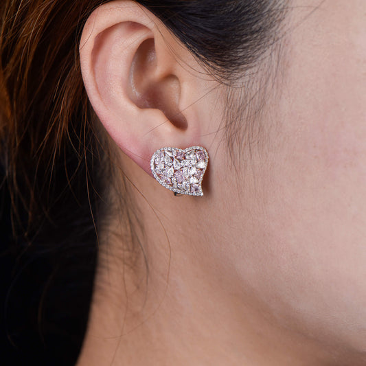 Very Light Pink & White Diamond Stud Earrings, 18K White Gold, 4.0 Ct. TW