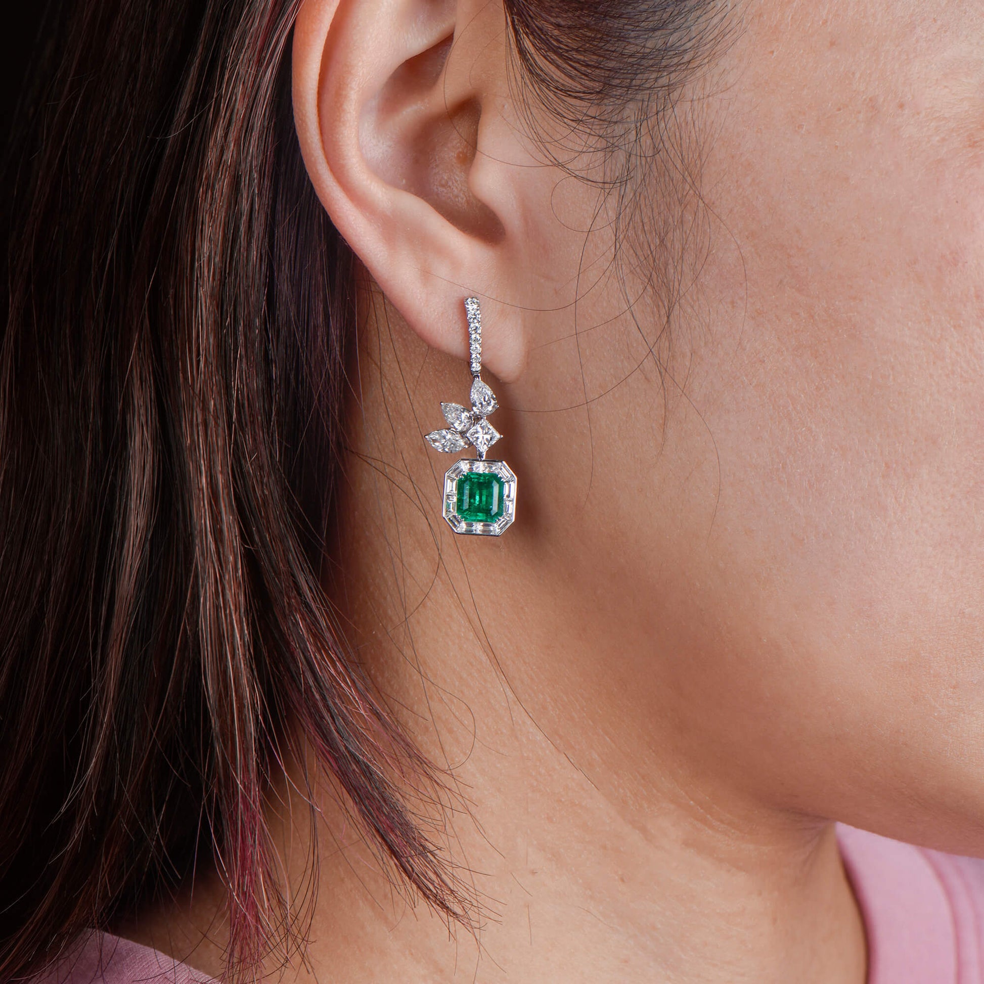 Natural Vivid Green Colombia Emerald Earrings, 7.24 Ct. TW, Cushion shape, GRS Certified