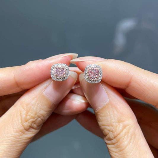 Very Light Pink Diamond Earrings, 0.99 Ct. TW, Cushion shape, GIA Certified