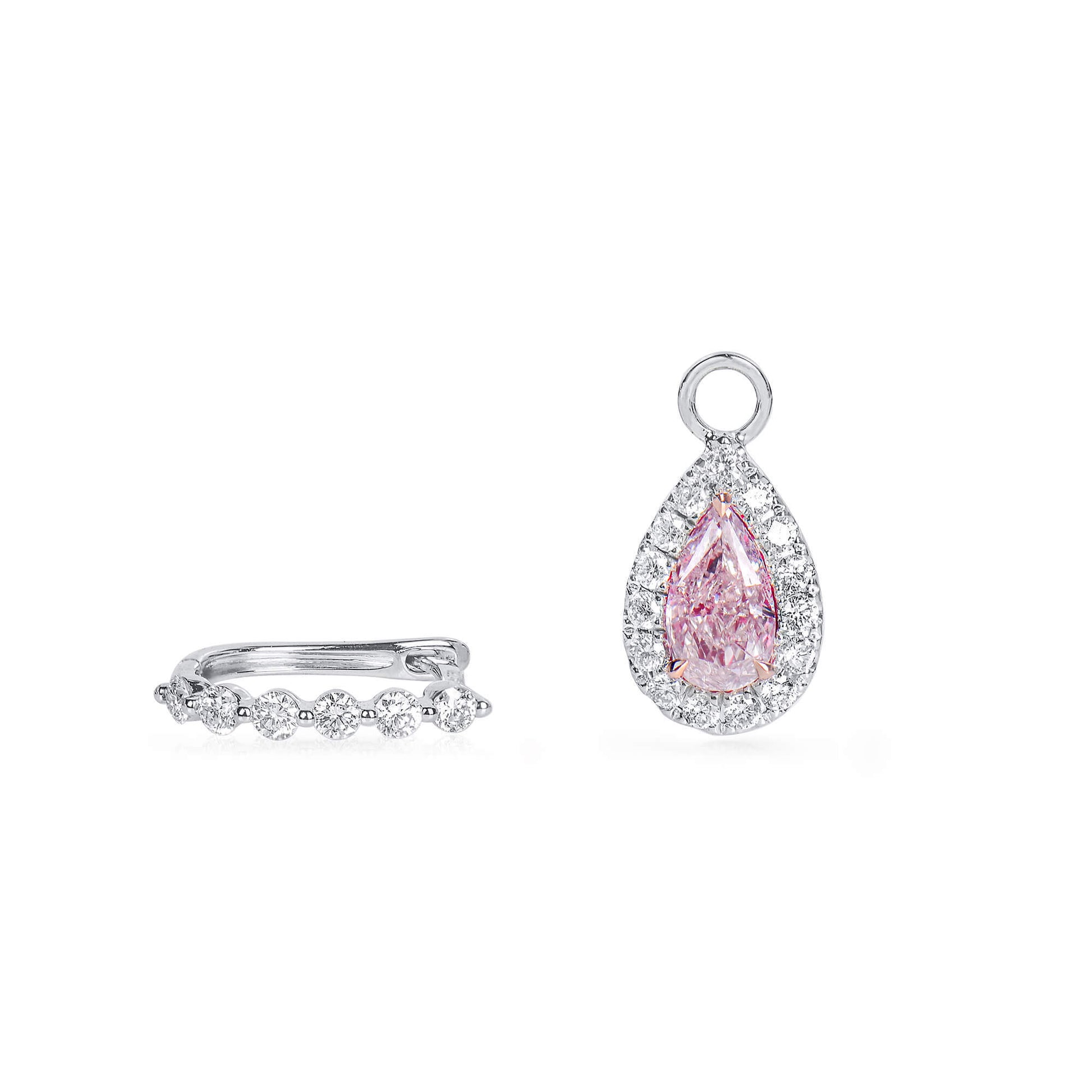 Natural Light Pink Diamond Drop Earrings, 18K White & Rose Gold, Pear Shape, 1.60 Ct. TW