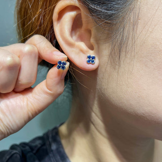 Natural 0.67 Ct. TW Sapphire Clover Stud Earrings, 14K White Gold