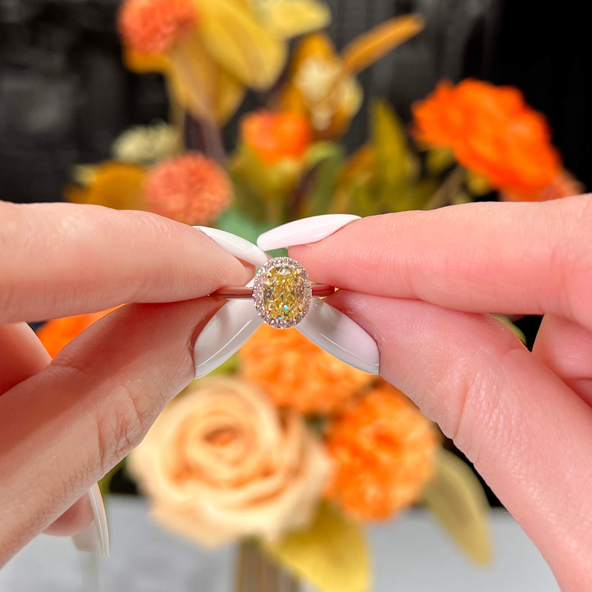 Fancy Yellow Diamond Ring, 1.56 Ct. (1.70 Ct. TW), Oval Shape, 2151850400