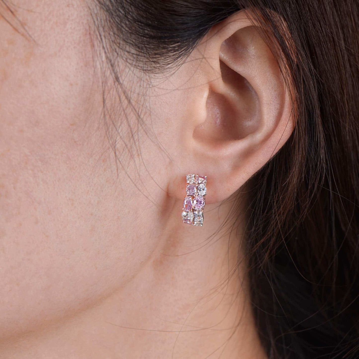 Natural Pink & White Diamond Hoop Earrings, 18K White & Rose Gold, 2.60 Ct. TW