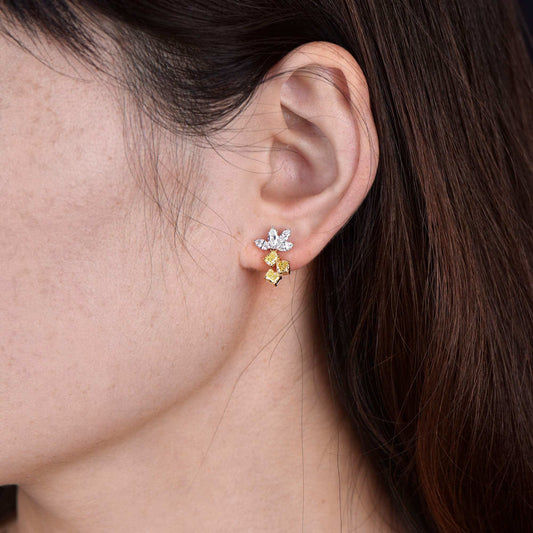 Natural Fancy Yellow & White Cluster Earrings, 18K White & Rose Gold, 2.0 Ct. TW
