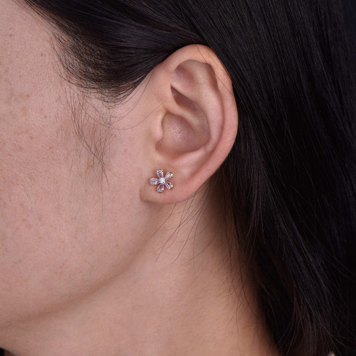 Natural Pink & White Diamond Flower Earrings, 18K White & Rose Gold, 1.00 Ct. TW