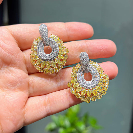 Natural Yellow & White Diamond Drop Earrings, 18K White & Yellow Gold, 15.50 Ct. TW