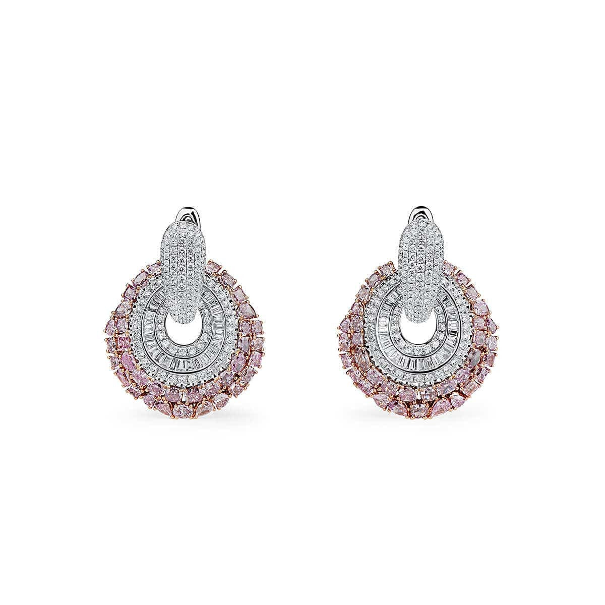 Natural Pink & White Diamond Drop Earrings, 18K White & Rose Gold, 12.80 Ct. TW