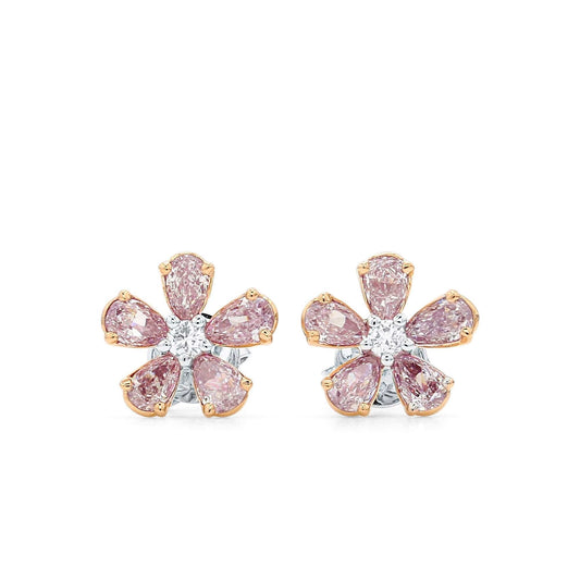Natural Pink & White Diamond Flower Earrings, 18K White & Rose Gold, 1.00 Ct. TW