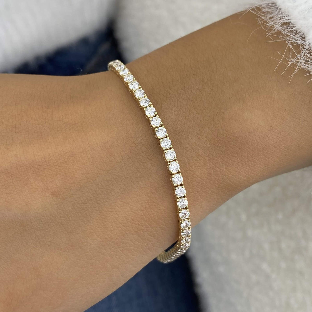 Natural 5.92 Ct. TW Diamond Tennis Bracelet, 14K Yellow Gold