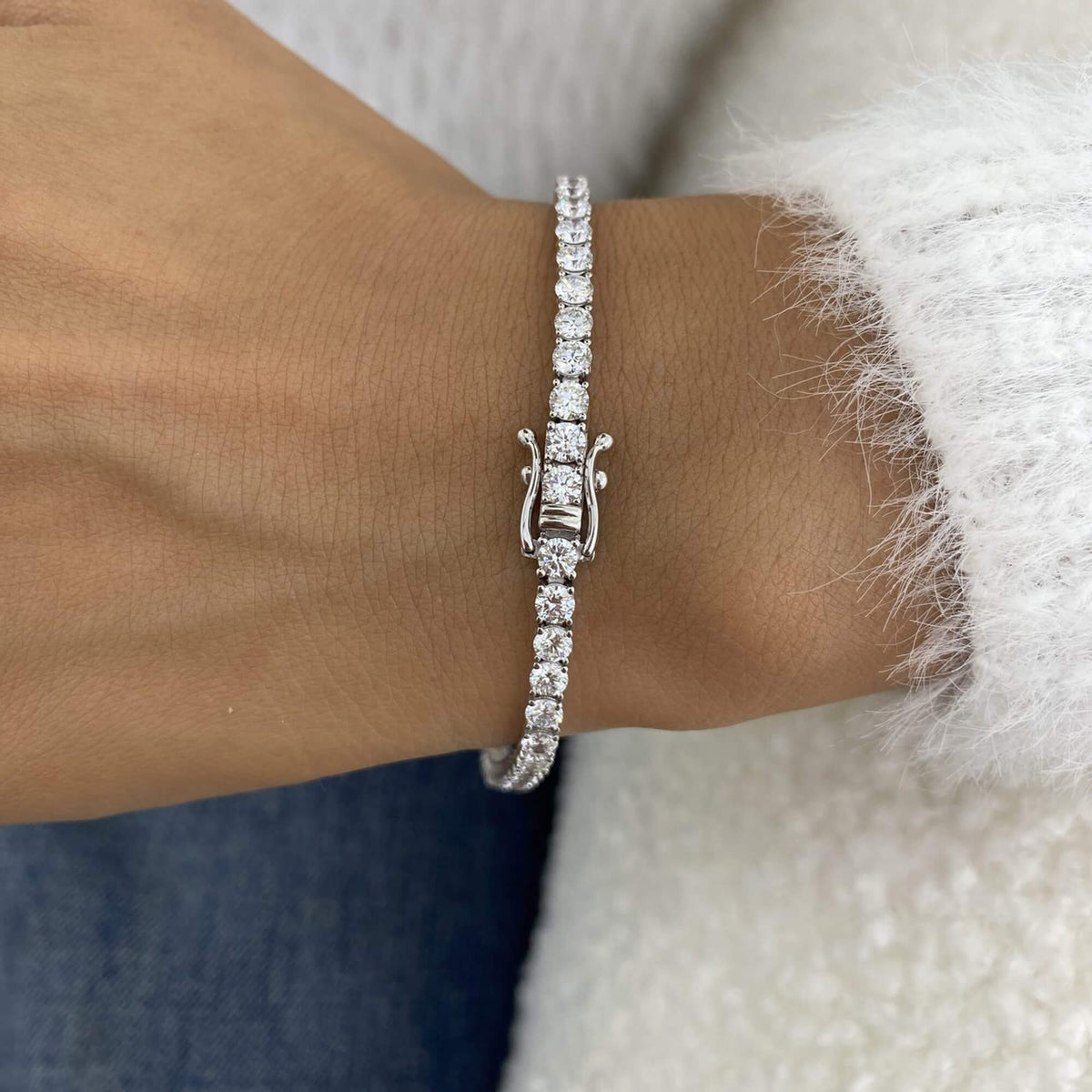 Natural 5.35 Ct. TW Diamond Tennis Bracelet, 14K White Gold