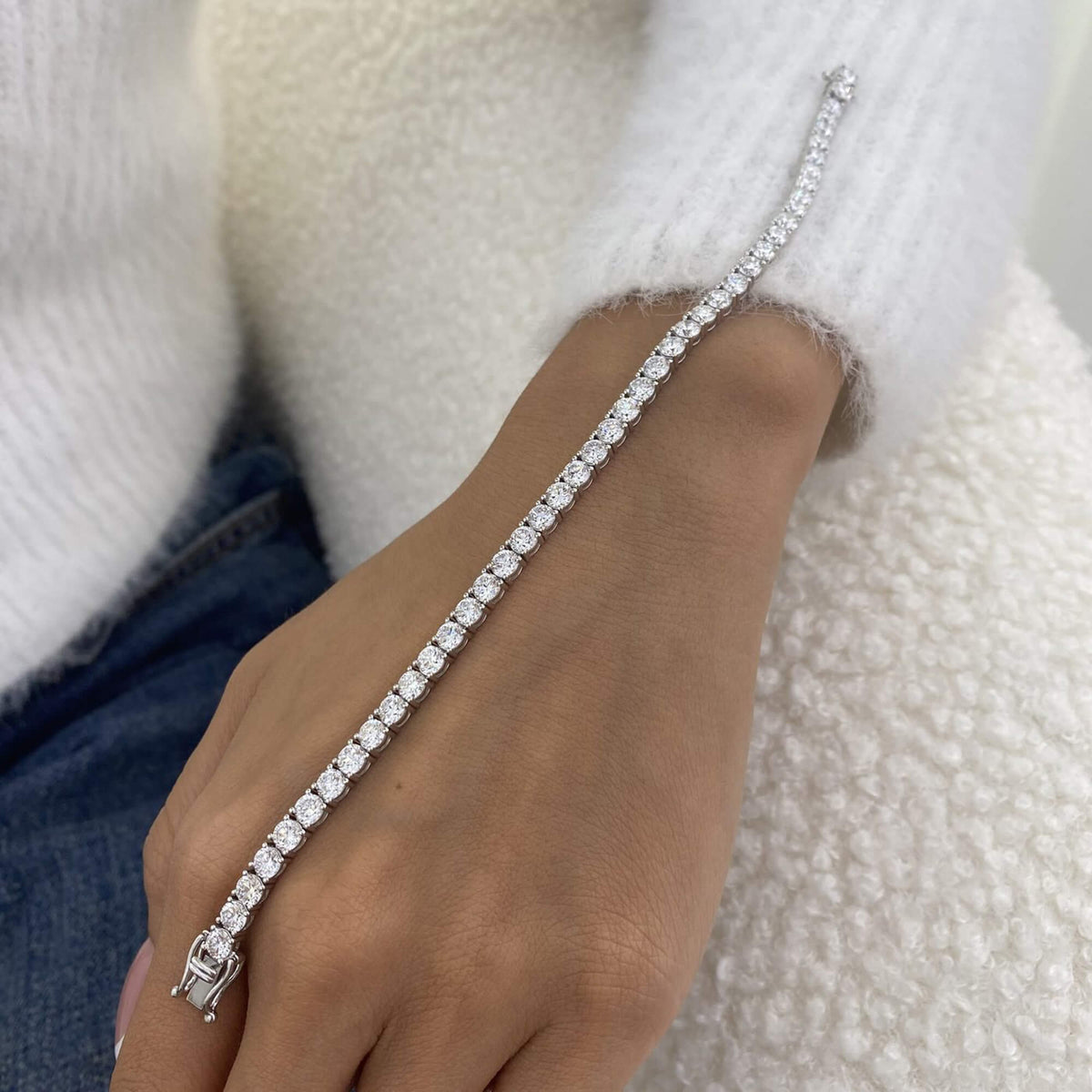 Natural 7.56 Ct. TW Diamond Tennis Bracelet, 14K White Gold