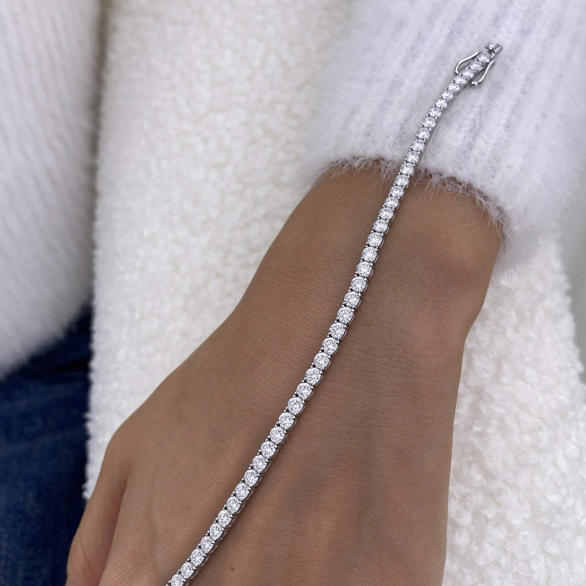 Natural 7.10 Ct. TW Diamond Tennis Bracelet, 14K White Gold
