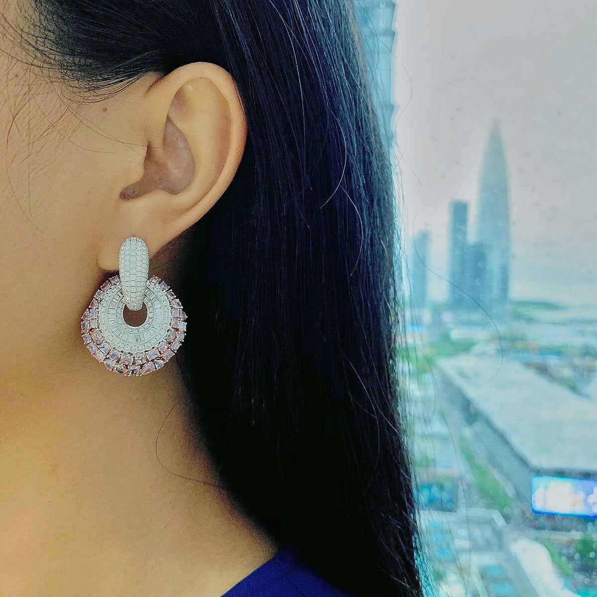 Natural Pink & White Diamond Drop Earrings, 18K White & Rose Gold, 12.80 Ct. TW