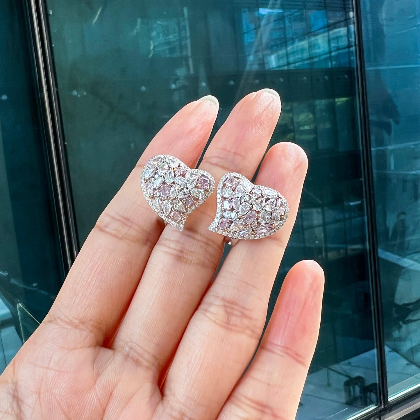 Very Light Pink & White Diamond Stud Earrings, 18K White Gold, 4.0 Ct. TW