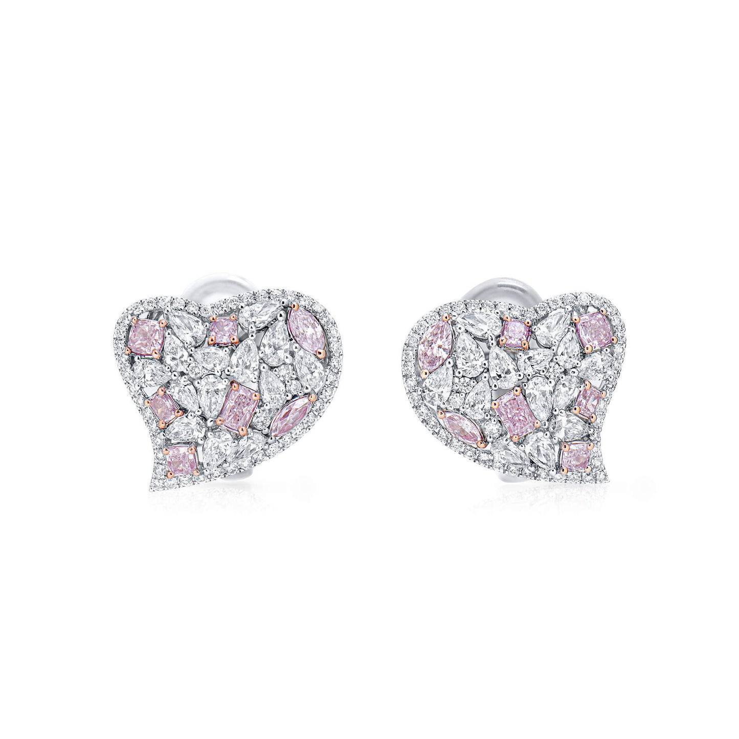 Very Light Pink & White Diamond Stud Earrings, 18K White Gold, 4.0 Ct. TW
