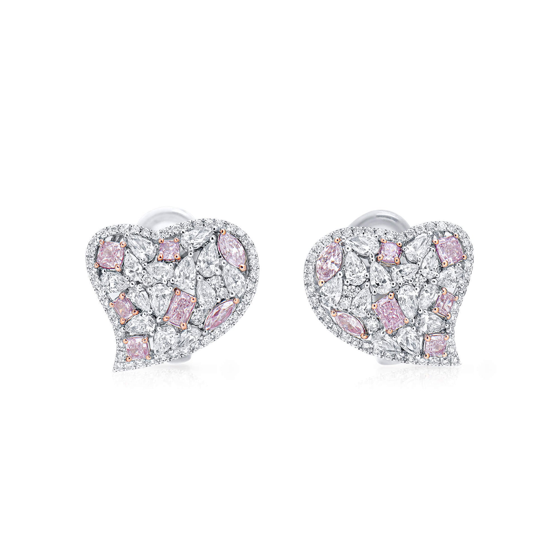 Very Light Pink & White Diamond Stud Earrings, 18K White Gold, 4.0 Ct. TW