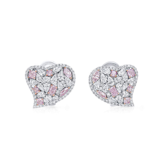 Very Light Pink & White Diamond Stud Earrings, 18K White Gold, 4.0 Ct. TW