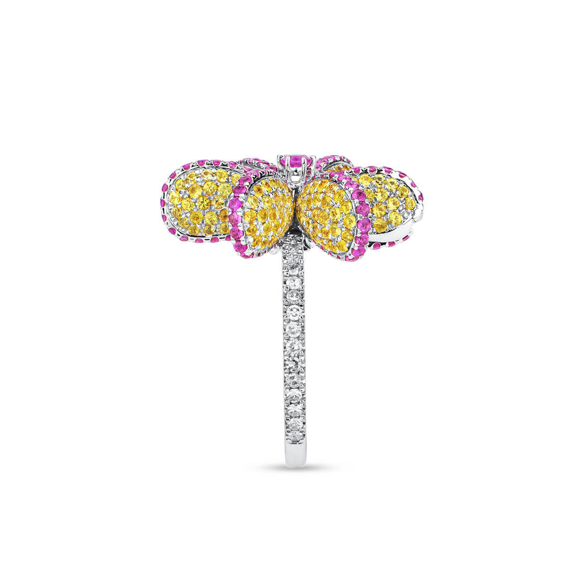 Natural 3.71 Ct. TW Pink & Yellow Sapphire Flower Ring, 18K White Gold
