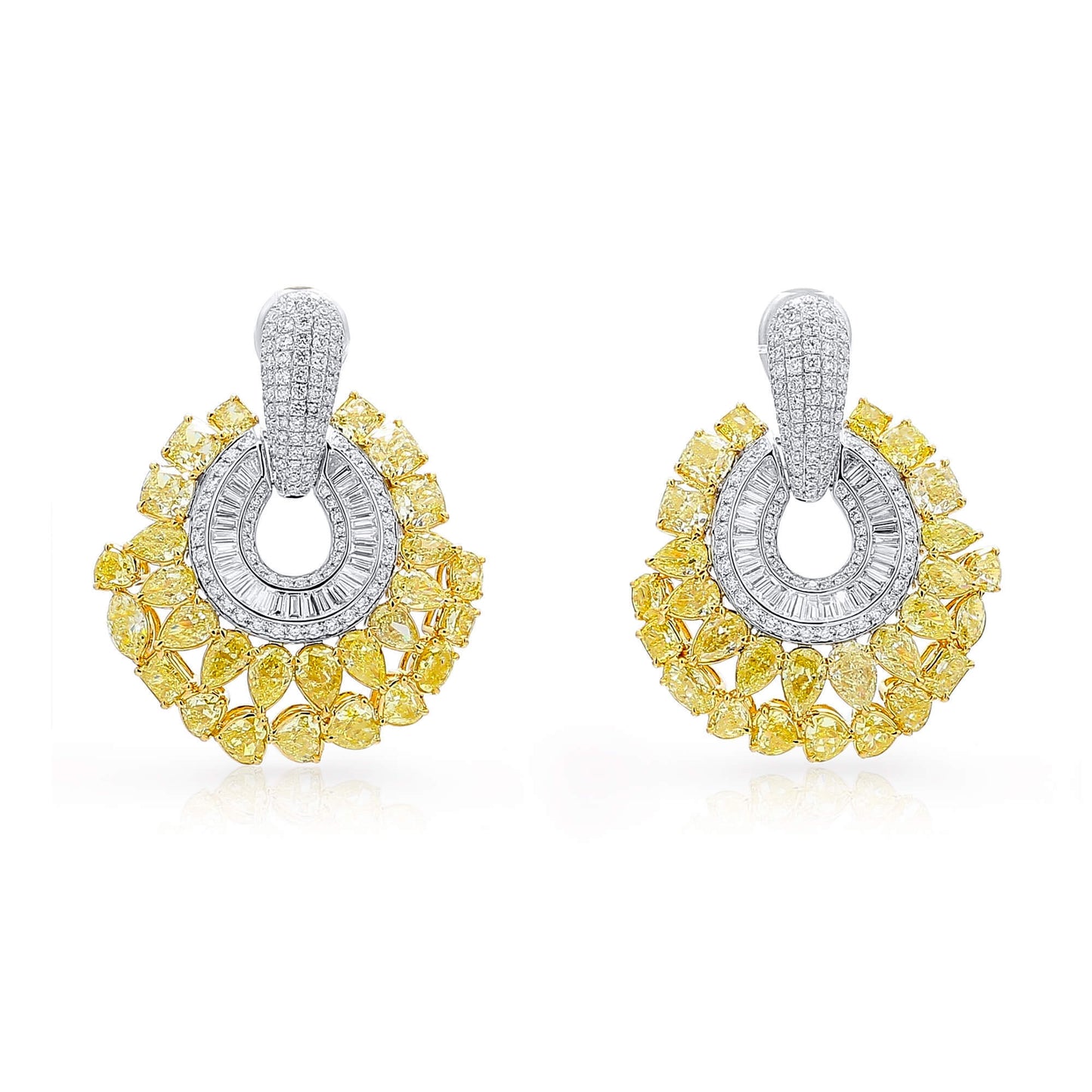 Natural Yellow & White Diamond Drop Earrings, 18K White & Yellow Gold, 15.50 Ct. TW
