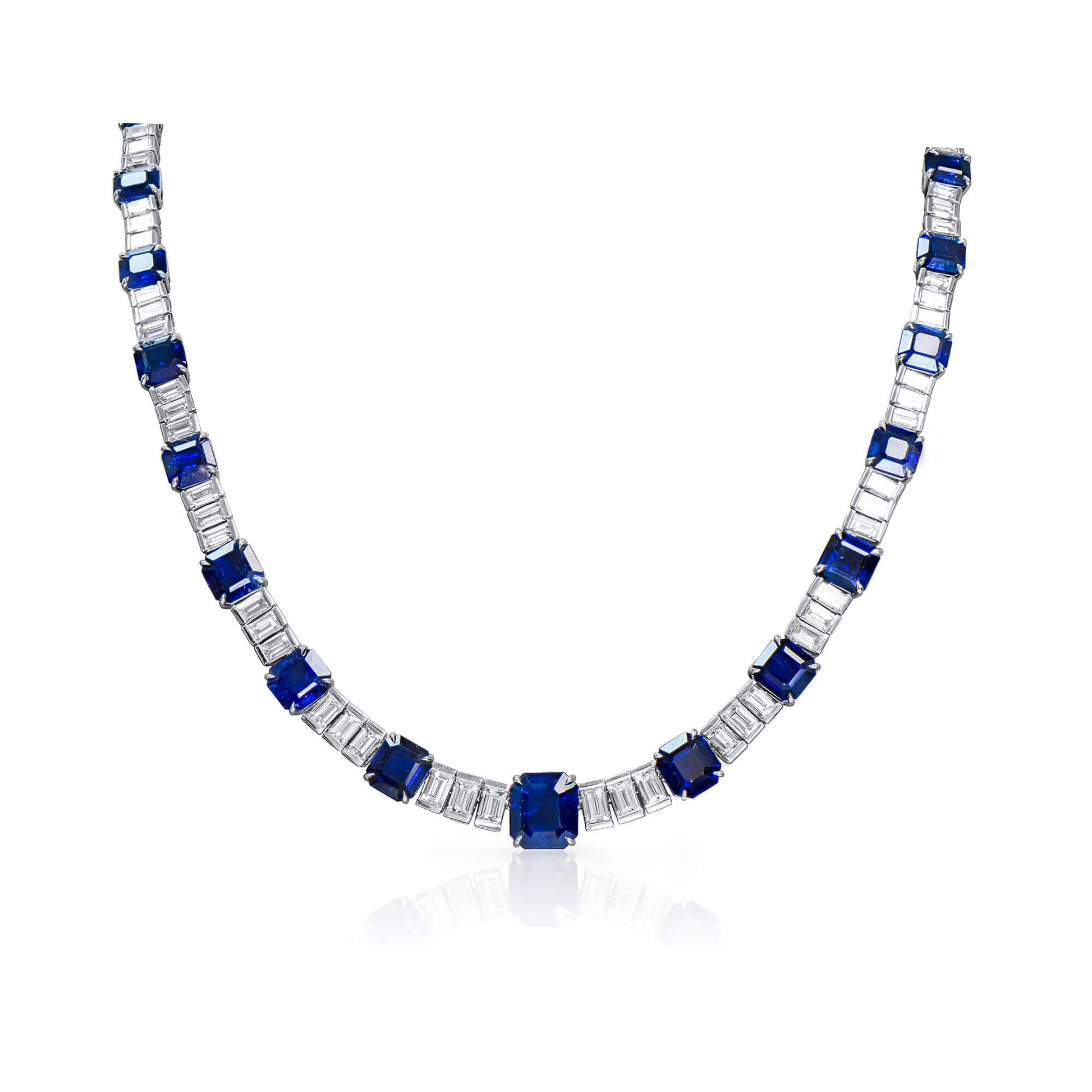 Natural Blue Burmese Sapphire & Diamond Chain Necklace, 18K White Gold, 39.01 Ct. TW, unheated