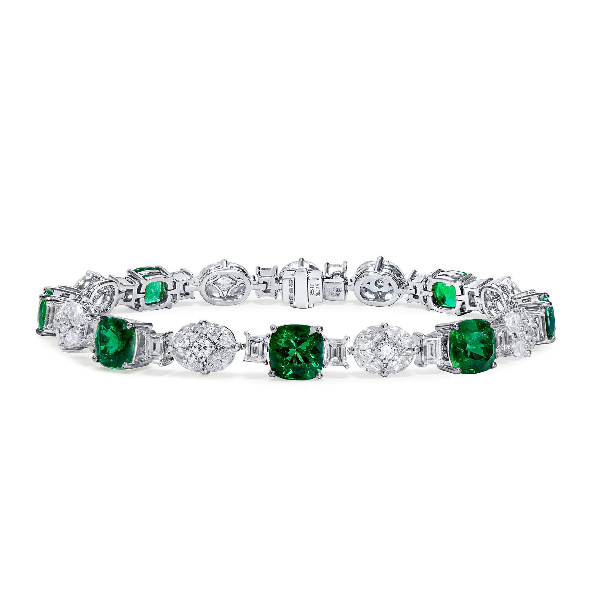 Natural Green Colombian Emerald and White Diamond Bracelet, 18K White Gold, 15.11 Ct. TW