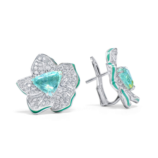 蓝钻耳环，总重7.16克拉，三角型，AIGS认证