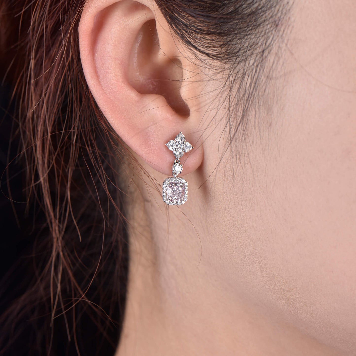 Pink And Green Diamond Drop Earrings, 2.78 Ct. TW, Radiant shape, GIA Certified