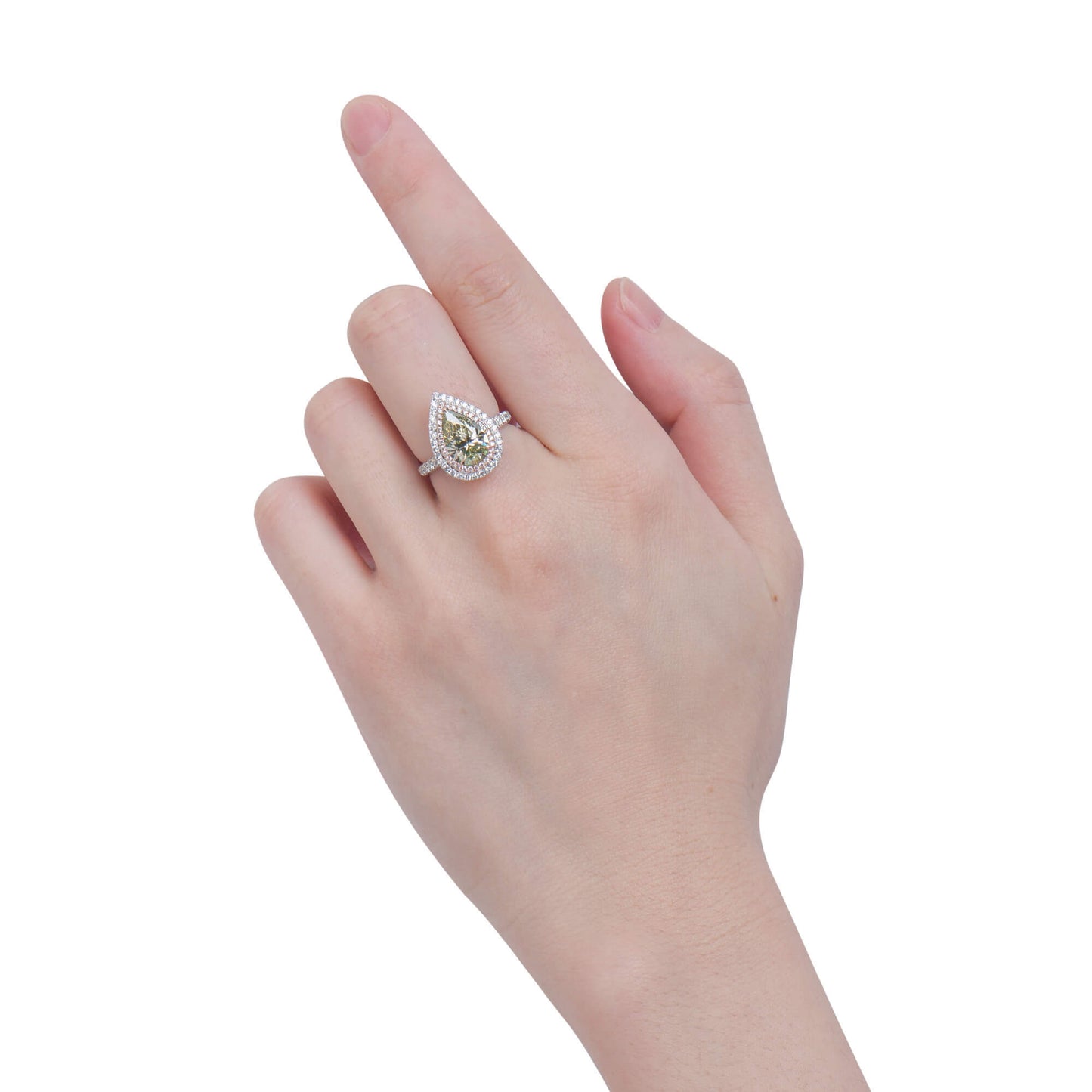 Fancy Brownish Greenish Yellow Diamond Ring, 3.15 Ct. TW, Pear shape, GIA Certified