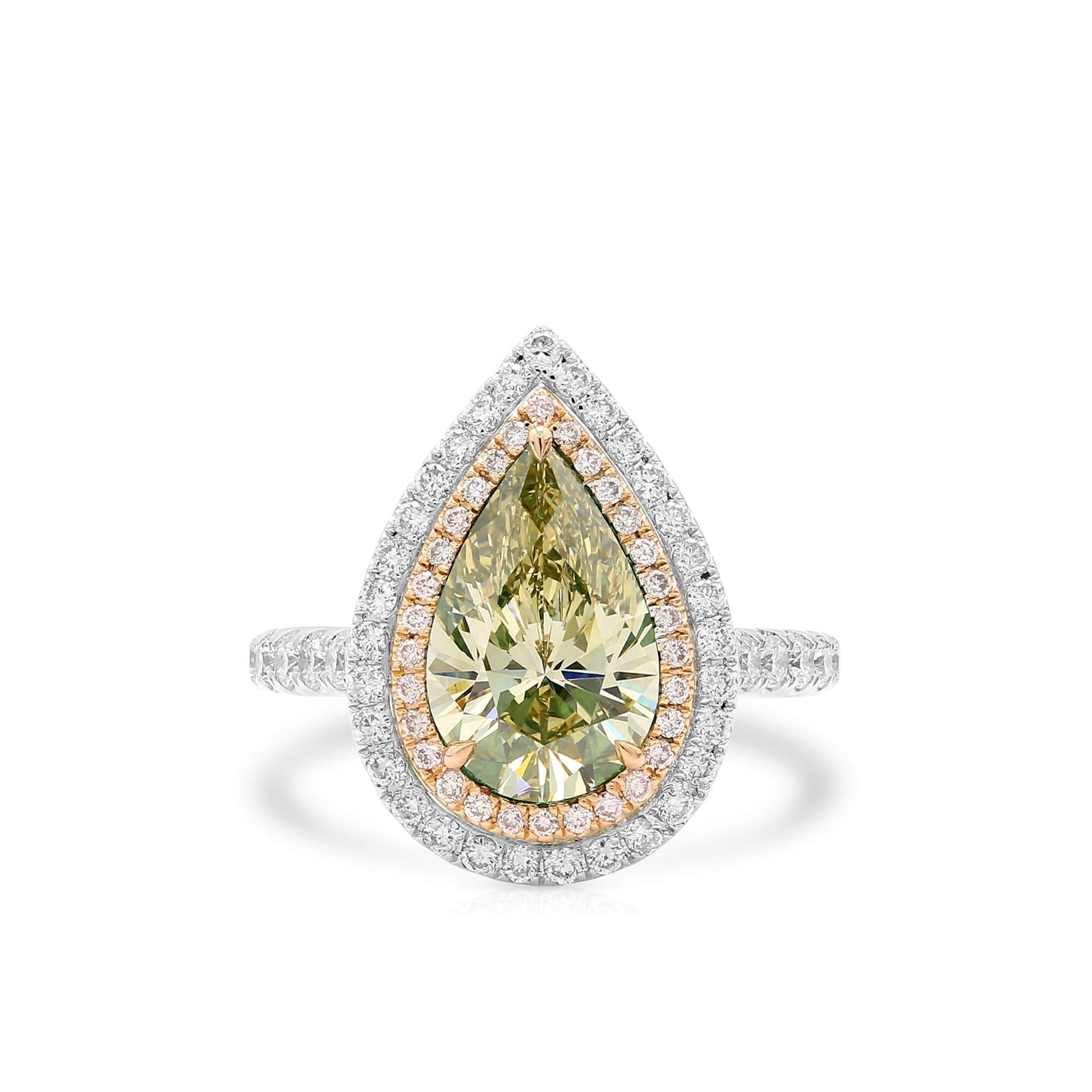 Fancy Brownish Greenish Yellow Diamond Ring, 3.15 Ct. TW, Pear shape, GIA Certified